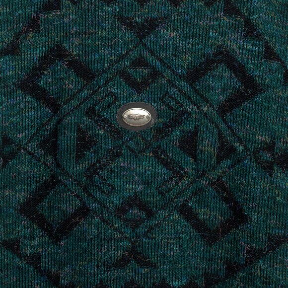 obermeyer (Germany) Intarsia Melange Wool 1x1 Rib Knit Studded Jumper Emerald - Picture 3 of 7